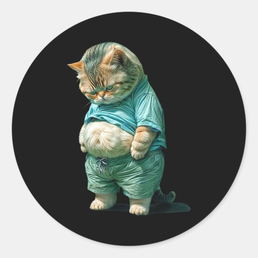 Funny Fat Cat Ia Art Design Print  Ronde Sticker (Voorkant)
