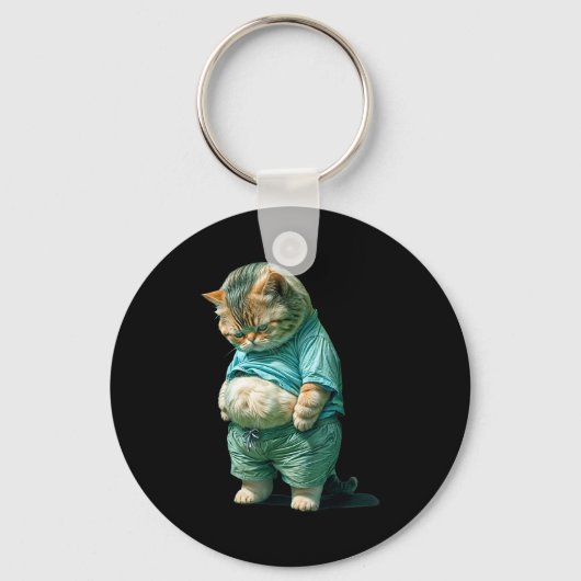 Funny Fat Cat Ia Art Design Print Sleutelhanger (Voorkant)