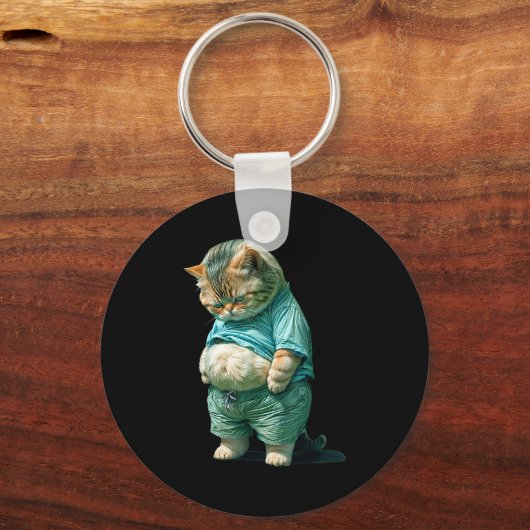 Funny Fat Cat Ia Art Design Print  Sleutelhanger (Voorkant)