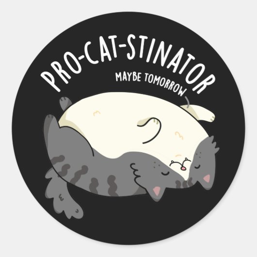 Funny Fat Cat Pun Dark BG Ronde Sticker (Voorkant)