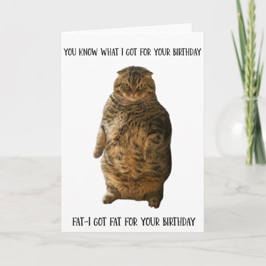 Funny Fat Cat Standing Birthday Wenskaart Kaart (Voorkant)