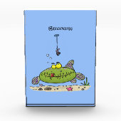 Funny fat hungry green fish fishing cartoon fotoblokken (Voorkant)