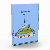 Funny fat hungry green fish fishing cartoon fotoblokken (Links)