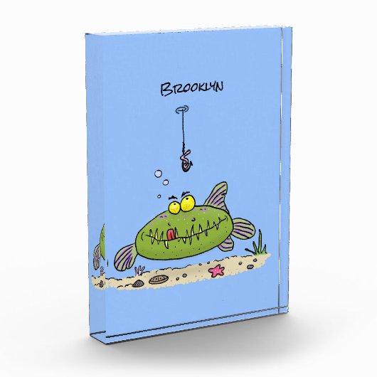 Funny fat hungry green fish fishing cartoon fotoblokken (Links)