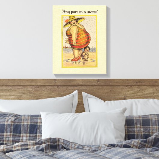 Funny Fat Lady op strand Canvas Afdruk (Insitu (Slaapkamer))