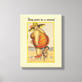 Funny Fat Lady op strand Canvas Afdruk (Voorkant)