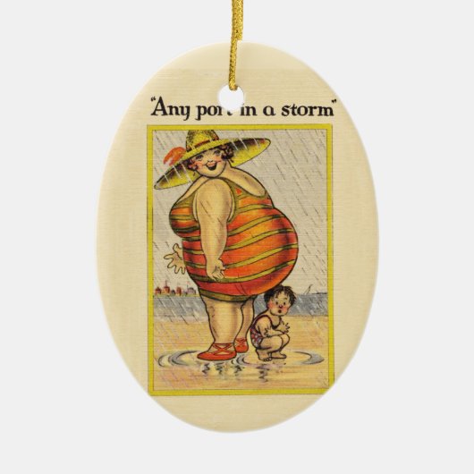 Funny Fat Lady op strand Keramisch Ornament (Voorkant)