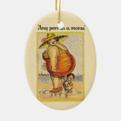 Funny Fat Lady op strand Keramisch Ornament (Achterkant)