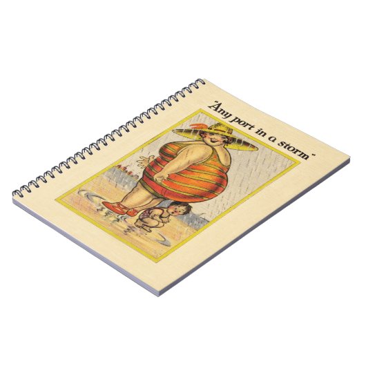 Funny Fat Lady op strand Notitieboek (Linkerzijde)