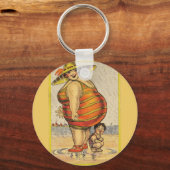 Funny Fat Lady op strand Sleutelhanger (Voorkant)