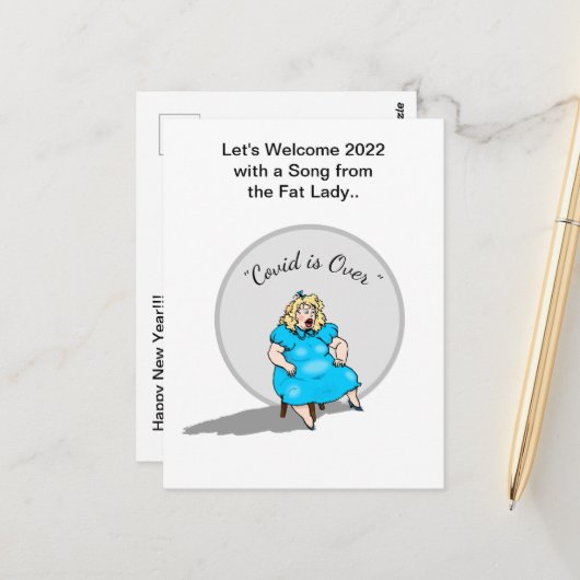 Funny Fat Lady zingend nieuwjaarsviering 2022 Briefkaart (Voorkant / Achterkant in situ)