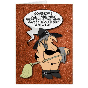 Funny Fat Old Witch in een Bikini Halloween Kaart