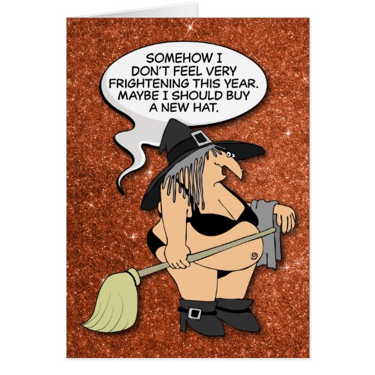 Funny Fat Old Witch in een Bikini Halloween Kaart (Voorkant)