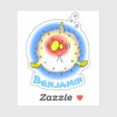 Funny fat puffer fish cartoon illustration sticker (Vel)