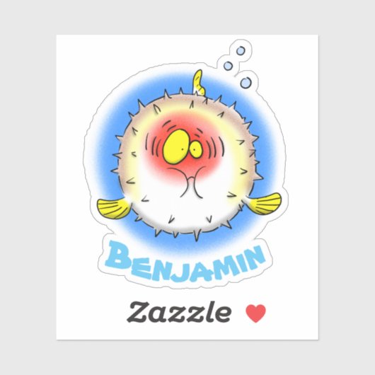 Funny fat puffer fish cartoon illustration sticker (Vel)