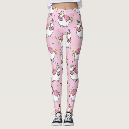 Funny Fat Unicorn Eating Sprinkle Doughnut Leggings (Voorkant)