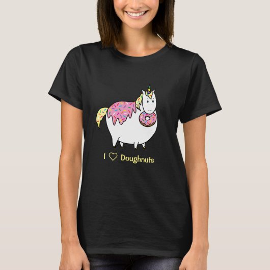 Funny Fat Unicorn Eating Sprinkle Doughnut T-shirt (Voorkant)