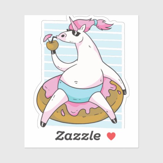 Funny Fat Unicorn Pool Chilling Inflatable Sticker (Vel)