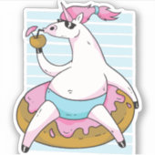 Funny Fat Unicorn Pool Chilling Inflatable Sticker (Voorkant)