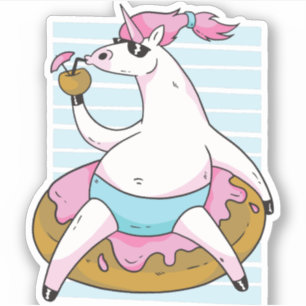 Funny Fat Unicorn Pool Chilling Inflatable Sticker