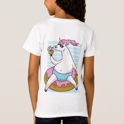 Funny Fat Unicorn Pool Chilling Inflatable T-shirt (Achterkant)