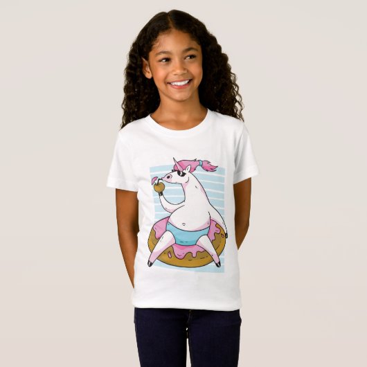 Funny Fat Unicorn Pool Chilling Inflatable T-shirt (Voorkant volledig)