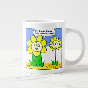 Funny Fat Yellow Flower op Diet Cartoon Tuinman Grote Koffiekop