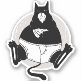 Funny Fathers Day Fat Cat Dad Eating Pizza Cartoon Sticker