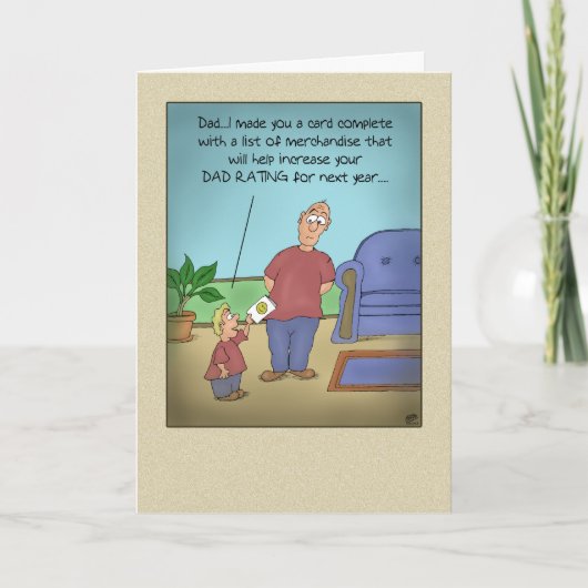 Funny Fathers Day-kaarten: Papa Rating Cartoon Kaart (Voorkant)