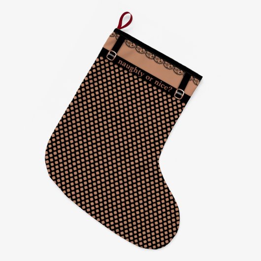 Funny Faux Fishnet Hosiery Naughty of Nice Grote Kerstsok (Voorkant (Hangend))