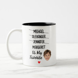 Funny Favorite Child Mug with 4 Names & Face Photo Tweekleurige Koffiemok