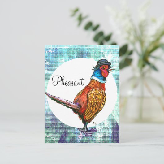 Funny fazant in pet briefkaart (Staand voorkant)