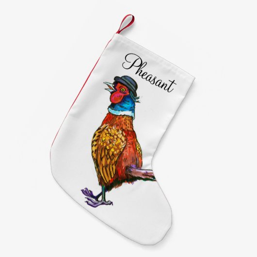 Funny fazant in pet kleine kerstsok (Voorkant (Hangend))