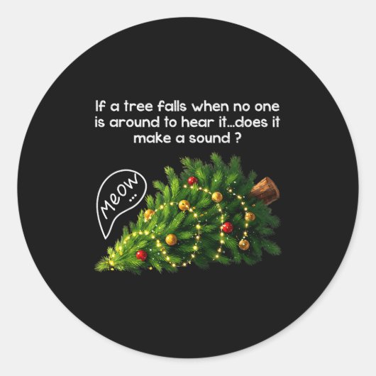Funny Felines Pushing Christmas Tree Ugly Xmas Paj Ronde Sticker (Voorkant)