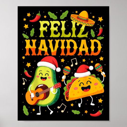 Funny Feliz Navidad Avocado Tacos Mexican Christma Poster (Voorkant)