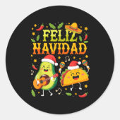 Funny Feliz Navidad Avocado Tacos Mexican Christma Ronde Sticker (Voorkant)