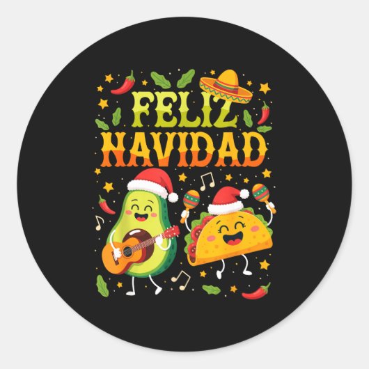 Funny Feliz Navidad Avocado Tacos Mexican Christma Ronde Sticker (Voorkant)