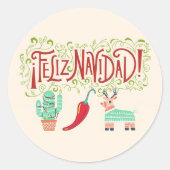 Funny feliz navidad ronde sticker (Voorkant)
