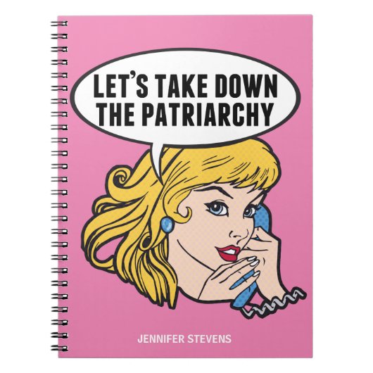 Funny Feminist Pop Art Anti Patriarchy Custom Roze Notitieboek (Voorkant)