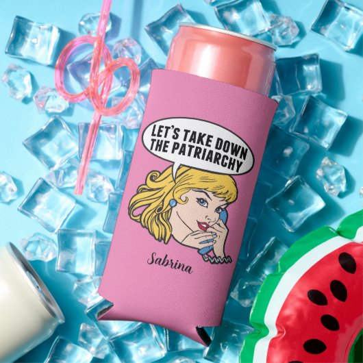 Funny Feminist Pop Art Anti Patriarchy Custom Roze Seltzer Blikjeskoeler (Insitu Zomer)