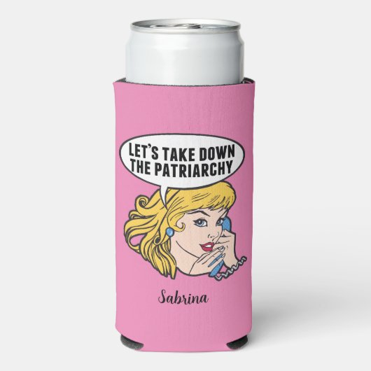Funny Feminist Pop Art Anti Patriarchy Custom Roze Seltzer Blikjeskoeler (Seltzer Achterkant)