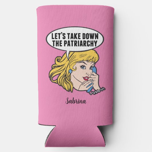 Funny Feminist Pop Art Anti Patriarchy Custom Roze Seltzer Blikjeskoeler (Achterkant)