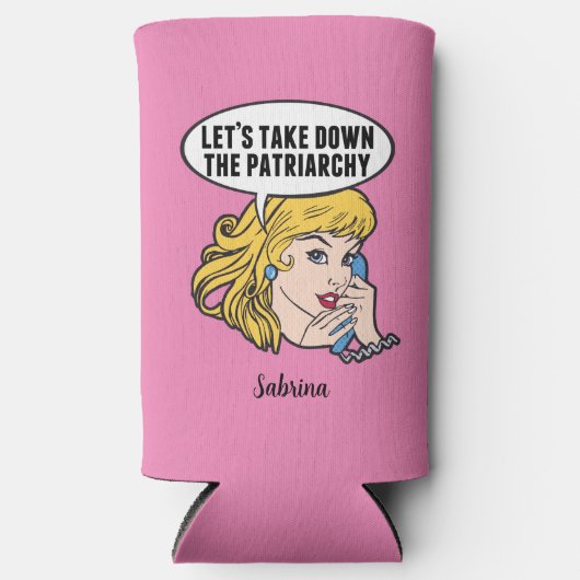 Funny Feminist Pop Art Anti Patriarchy Custom Roze Seltzer Blikjeskoeler (Voorkant)