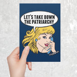 Funny Feminist Pop Art Anti Patriarchy Quote Kaart<br><div class="desc">Laten we het Patriarchy cadeau afpakken. Het domme retro-pop-feminisme ontwerp voor een sterke pro-keuze vrouw die stemt voor vrouw leiderschap in ons land. Opkomen voor de rechten van de vrouw en de versterking van het vrouw met deze coole politieke humor cartoon die een blonde leider die een mars van de...</div>