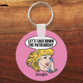 Funny Feminist Pop Art Anti Patriarchy Quote Pink Sleutelhanger (Achterkant)