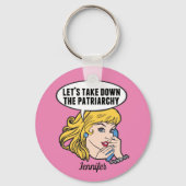 Funny Feminist Pop Art Anti Patriarchy Quote Pink Sleutelhanger (Achterkant)