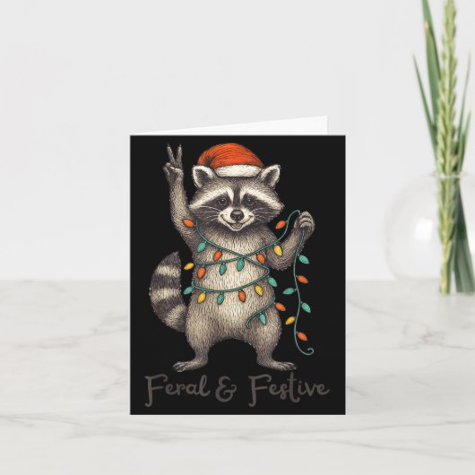 Funny Feral And Festive Raccoon Santa Hat Retro Ch Kaart (Voorkant)
