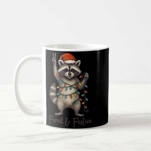Funny Feral And Festive Raccoon Santa Hat Retro Ch Koffiemok (Links)