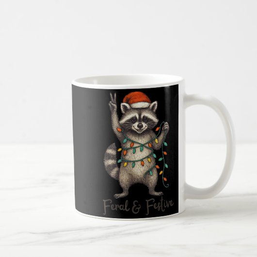 Funny Feral And Festive Raccoon Santa Hat Retro Ch Koffiemok (Rechts)