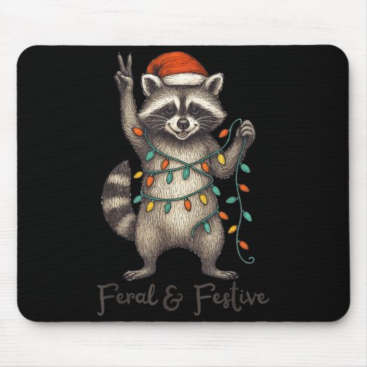 Funny Feral And Festive Raccoon Santa Hat Retro Ch Muismat (Voorkant)